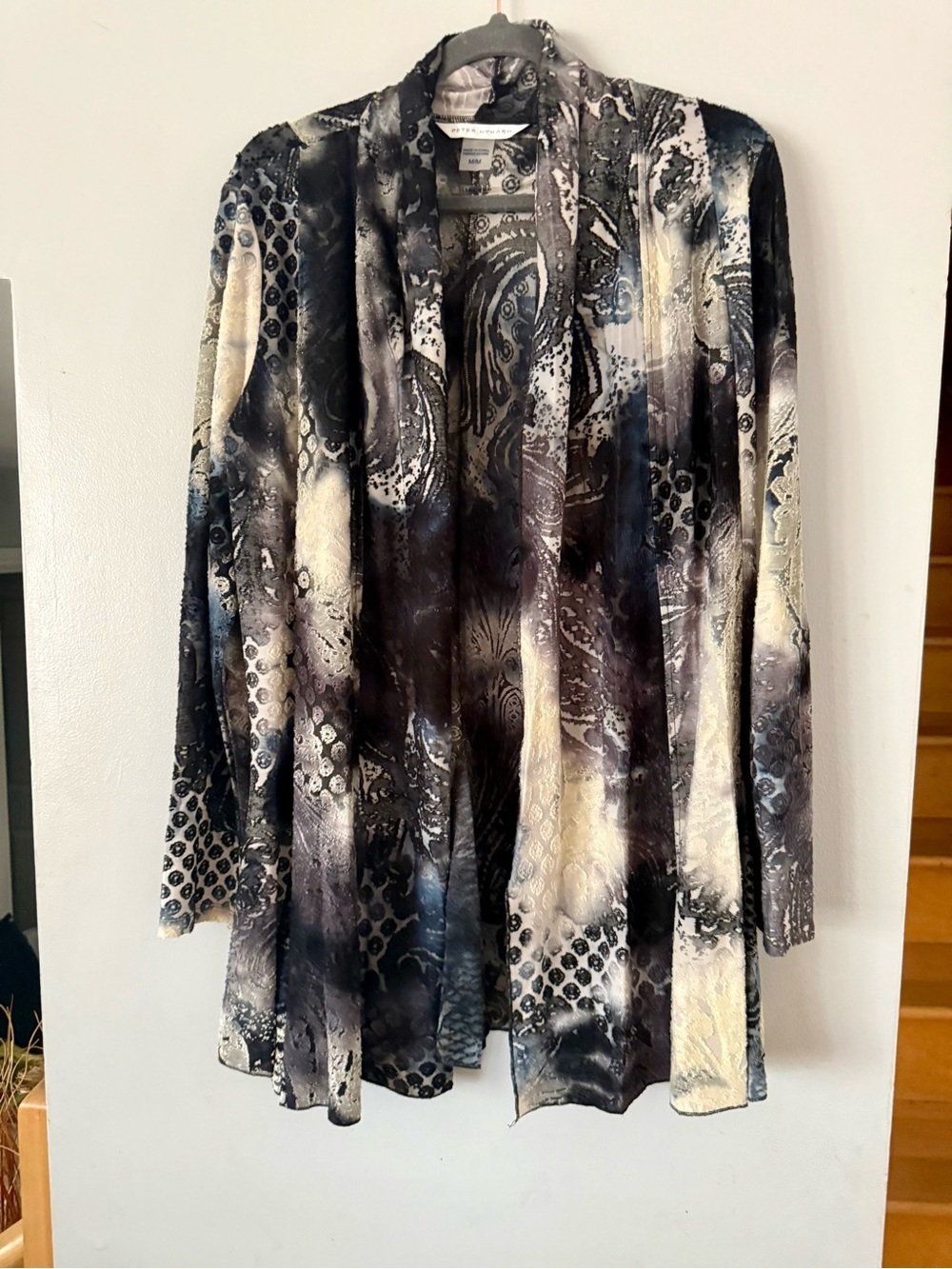 PETER NYGARD Mixed Media Burnout Duster Cardigan - Abstract Floral Print